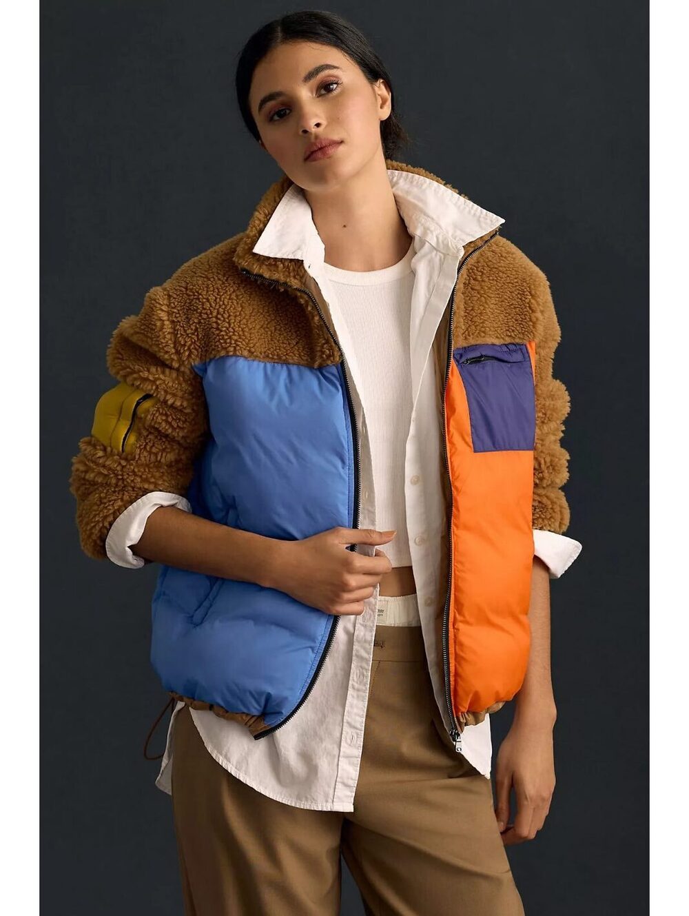 KULE Anthropologie Krispie Colorblock Puffer Fleece Jacket